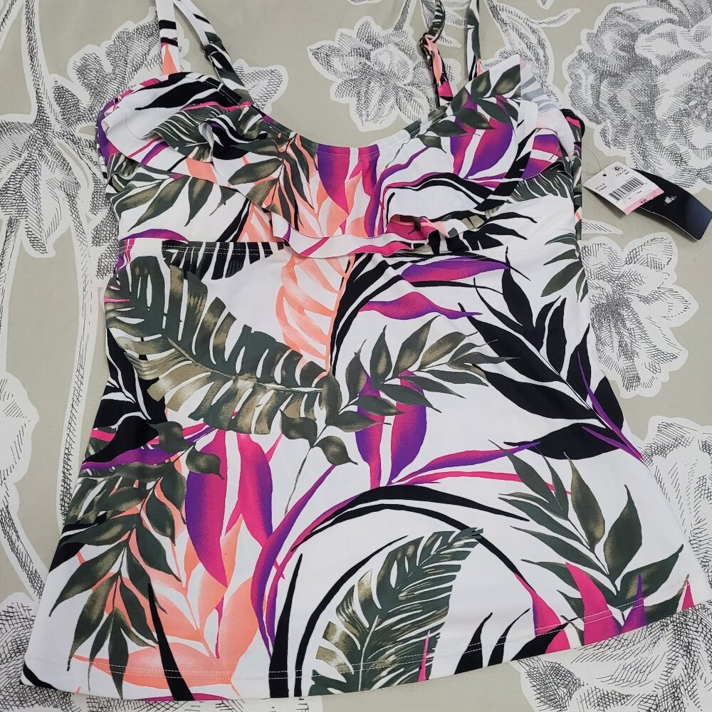 Island Escape Ruffled Tankini Swim Top Size 10 NWT